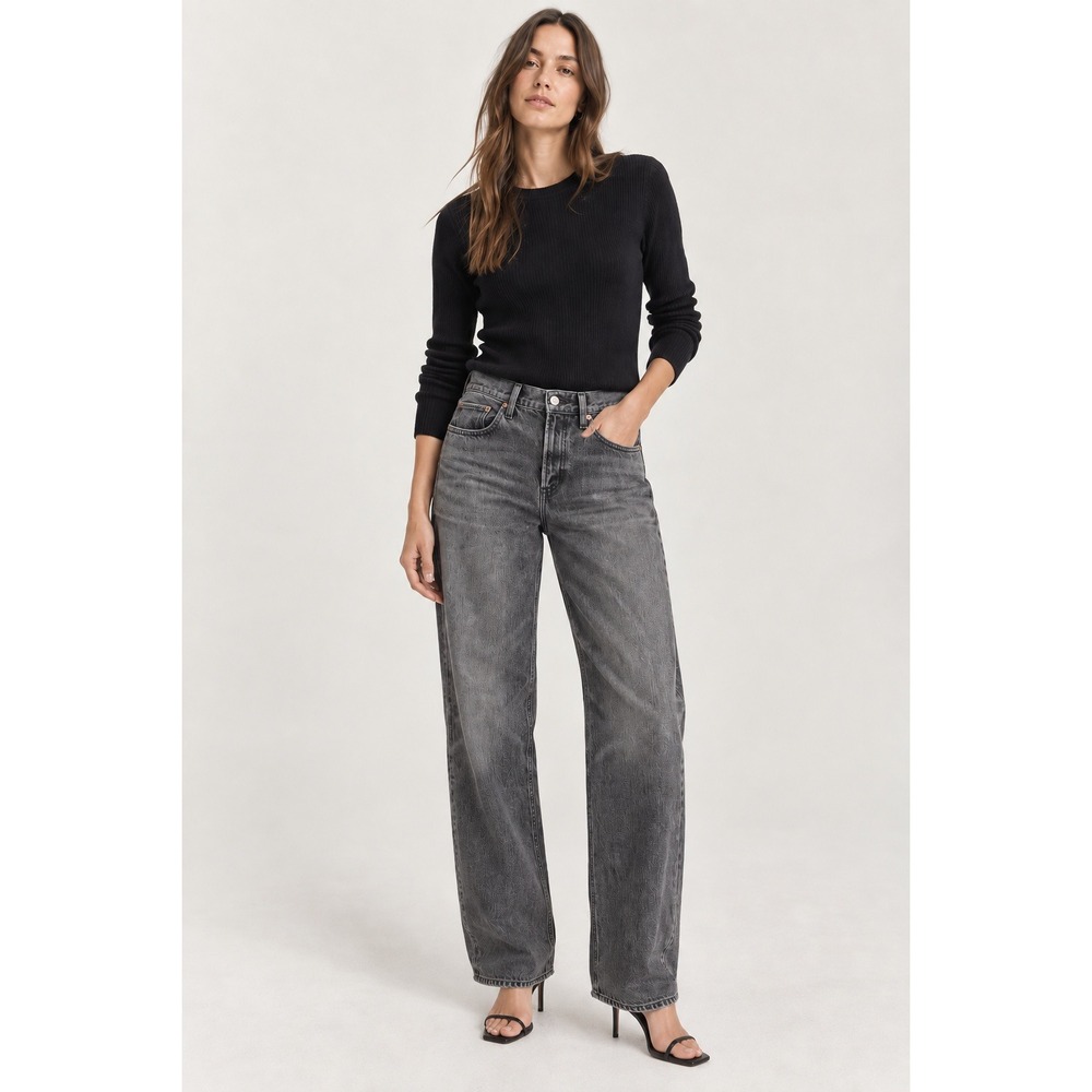 AGOLDE Jeans Fran Low Rise Straight Womens 27 Faded Black Gray Denim No Cuff